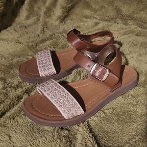 Brown and Beige Sandals with Buckle
